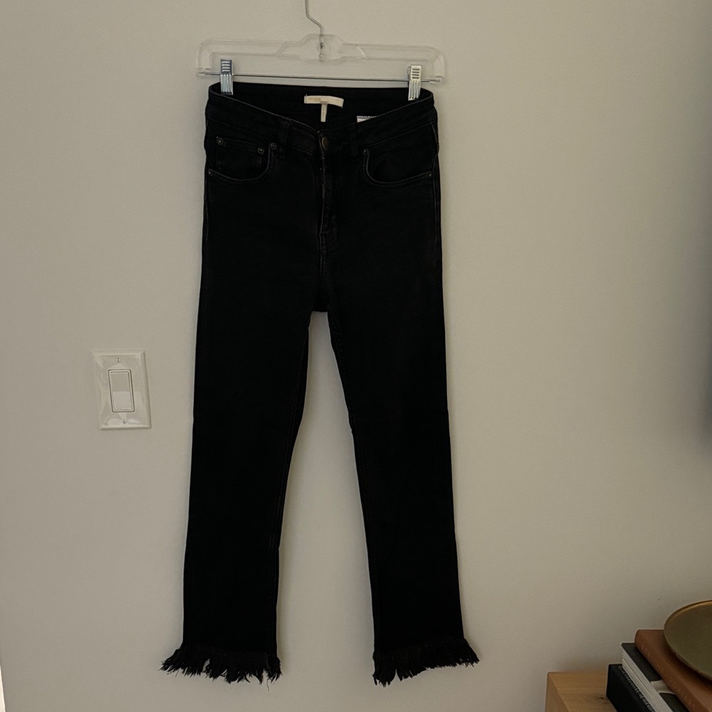 Maje Black Cropped Jeans with Frayed Hem